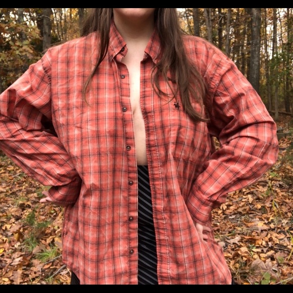 Vintage Knights Sportwear Grunge Plaid Bright Orange Men’s Button Down Size XL - Picture 3 of 3